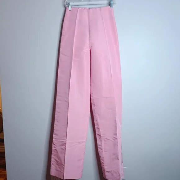 Greta Constantine Wide Leg Super High Waisted Long Structured Silk Trousers XS-S - Picture 2 of 12